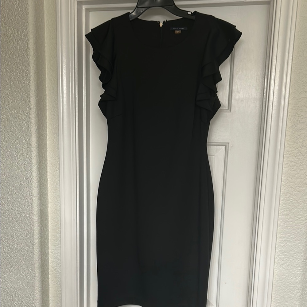 Tommy Hilfiger Black Midi Sheath Dress with Crew Neck